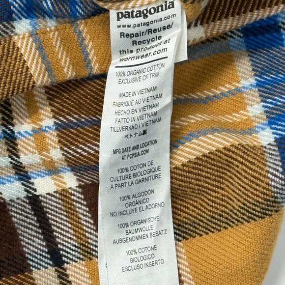 Patagonia Fjord Flannel Mens XL Button Up Shirt Brown Plaid Long Sleeve Recent - Picture 8 of 10